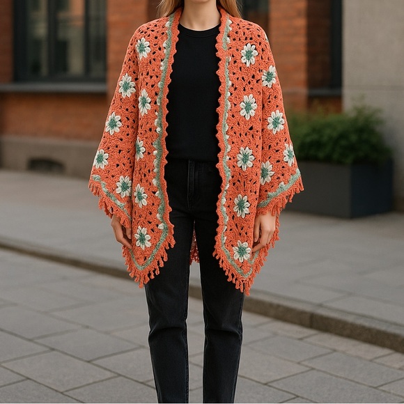 HANDMADE granny square shall NWOT - Picture 3 of 8